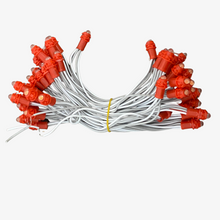 A bunch of 5-inch single color LEDs in various colors attached to copper wires, arranged in rows.