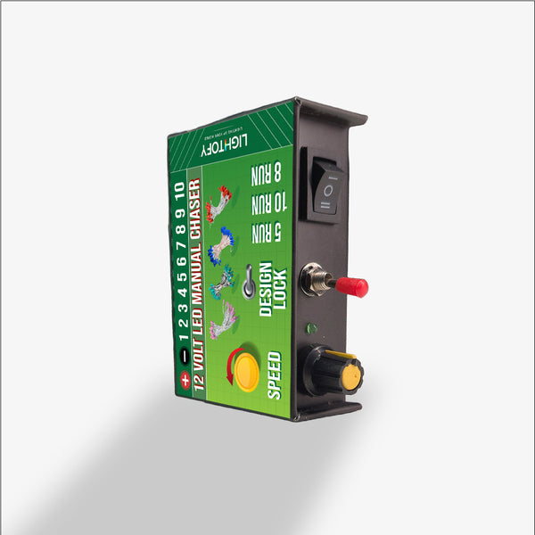 Control panel with switches and buttons on a green background