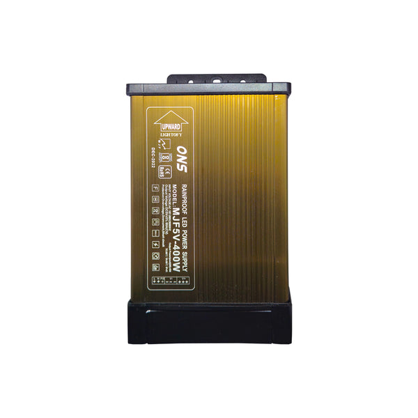 A silver-colored, 5 VOLT RAINPROOF HEAVY SMPS with a vented case design, featuring the brand name 'Lilin'.