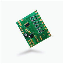Green electronic circuit board with components on a white background
