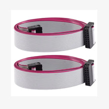 A pink flat ribbon cable (FRC) with a gray layer in the middle, shown alongside a pair of connectors.