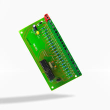 A green 20 port parallel controller IC for pixel LED setups, with preloaded effects and a jumper available for 50 and 100 LED setting in height.