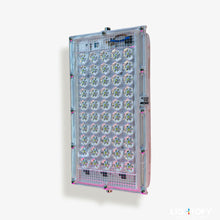 LED light panel with a grid pattern on a white background