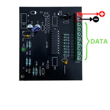 Circuit board with labeled connections on a white background