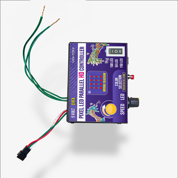 LED pixel controller with wiring on a white background