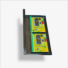 Electronic circuit board with components on a white background
