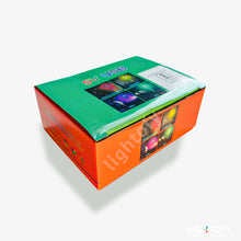 Colorful packaging box with images of lights on a white background