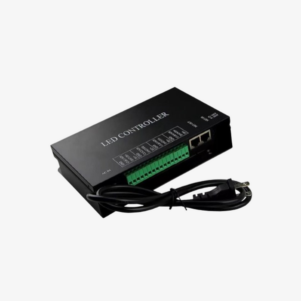 Black H802RA ARTNET LED controller with Ethernet port, USB port and power cable.
