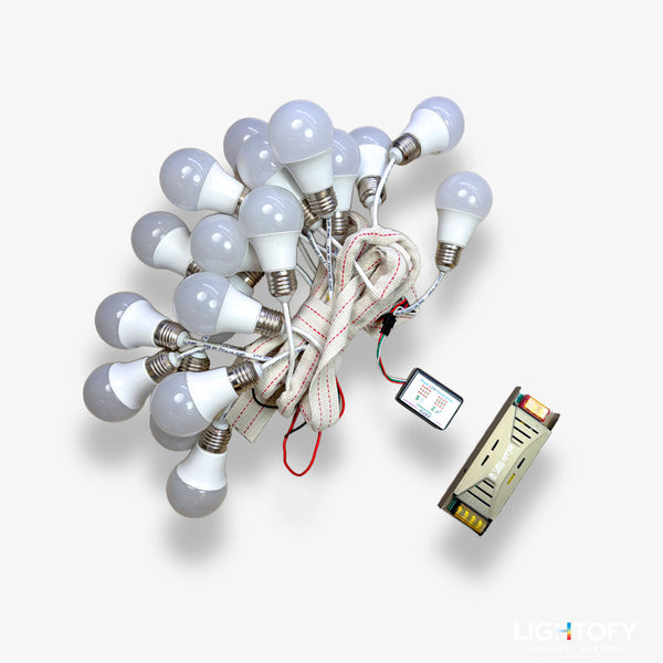 Pixel LED Bulb Complete Setup | 12V RGB & Warm White | 9W | 10 to 100 ft Ladi Jhalar String Light | Koshi