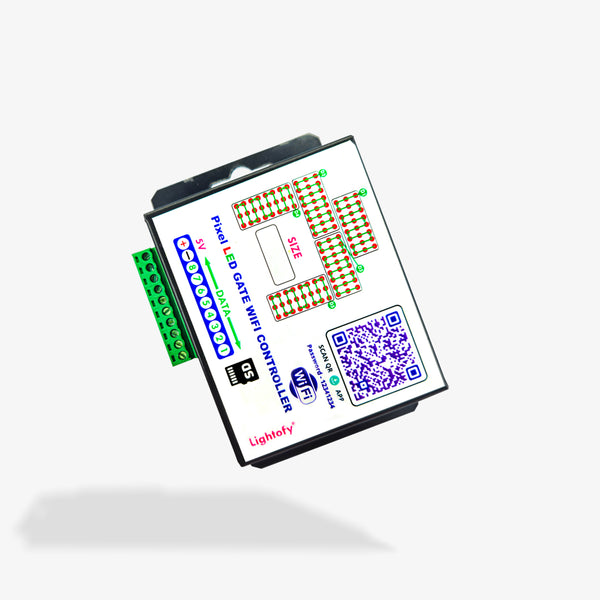 A Pixel LED Dance Floor Controller device with a grid of LED pixels and connection ports.