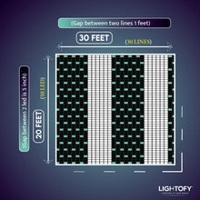 Diagram showing LED strip layout with dimensions and spacing, branded 'LIGHTOIFY'.