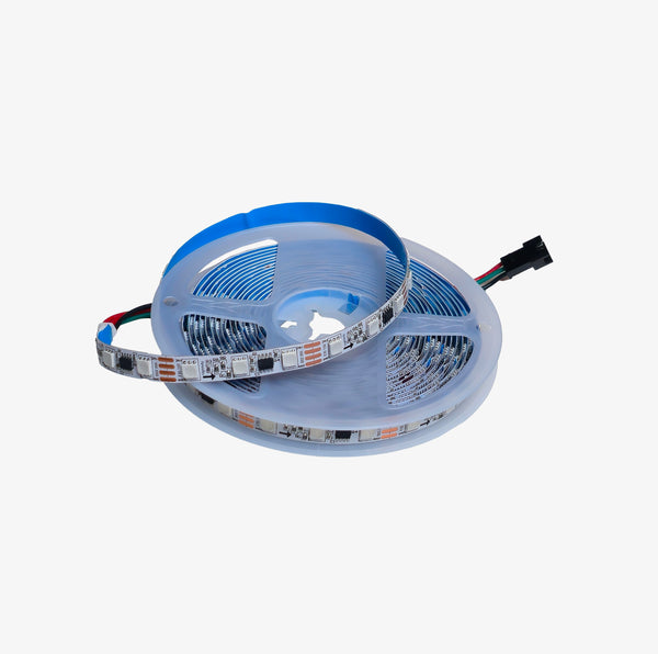 Roll of LED strip light on a white background