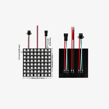 Pixel LED flexible panel with dimensions labeled, equipped with red and black wires and a black casing.