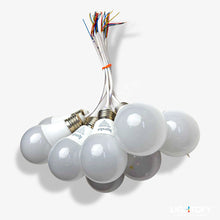 Cluster of light bulbs with wiring on a white background