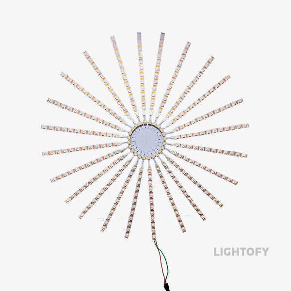 A Pixel LED Strip arranged in a circular pattern to resemble a rainbow when illuminated.