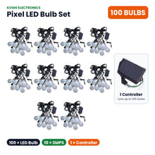 Pixel LED Bulb Set RGB + Warm White - 100 bulbs, 10 SMPS, 1 controller