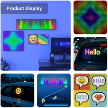Collage of LED display products in various settings including walls, computer screens, and cars.