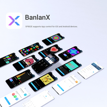 Collection of smartphones with colorful displays on a light gray background, featuring the BanlanX brand.