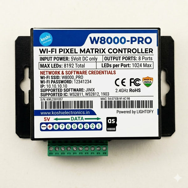 W8000 PRO WiFi Pixel Matrix Controller (8 Port) | India's #1 | 8192 Pixels | Smart Live Text & SD Card